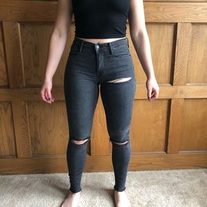 FRAME le high skinny jeans in faded black